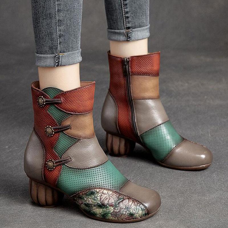 Fashion GKTINOO Women Boots 2025 New Woman Short Boots Mixed Colors Genuine Leather Autumn/Winter Shoes Square Heels Female Footware