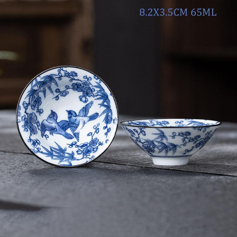 Retro Chinese Ceramic Tea Set Tea Set Small Tea Cup Single Cup Blue and White Porcelain Cup Chazhan Personal Cup Bowl Master Cup