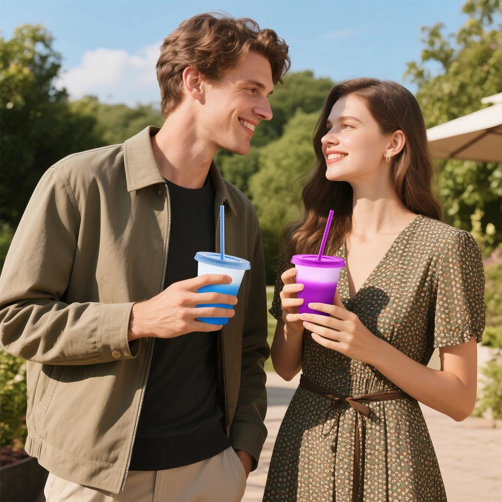 10pcs Per Set Temperature Sensitive 10-Color Changing Cup 16oz Straw Cup Changes Color When Cold Reusable