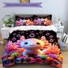 3pcs Axolotl Bubble Printed Bedding Set, Soft and Comfortable Quilt Cover for Bedroom, Guest Room (1 Duvet Cover + 2 Pillowcases, Pillow Cor