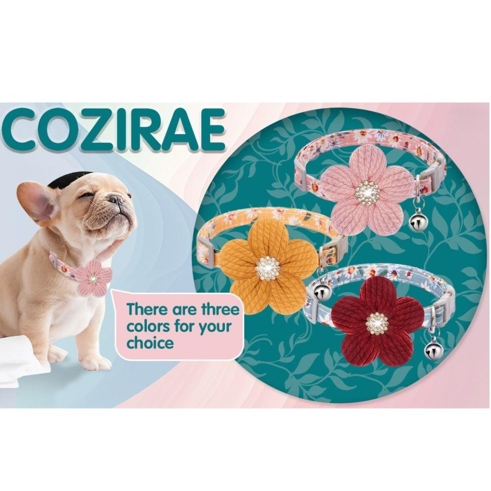 Adjustable 3D Flower Dog Collar Nylon Rhinestone Floral Pet Collar Quick Release with Bell Pet Shining Collar Outdoor Walking