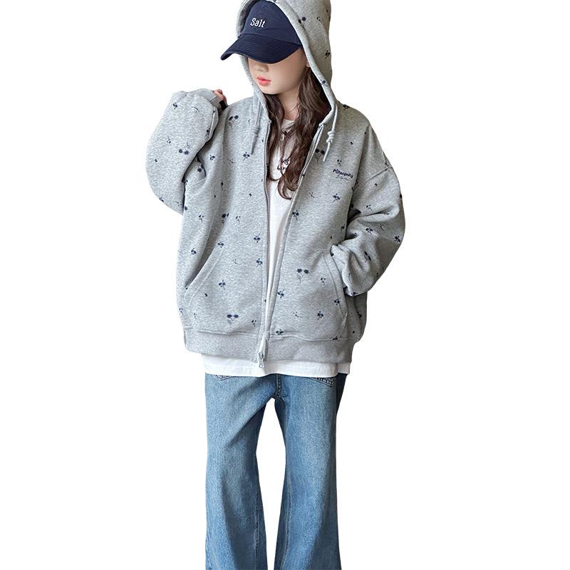 Модна толстовка з капюшоном для дівчаток на весну/осінь 2025 - Принт по всій поверхні для дітей середнього та старшого шкільного віку