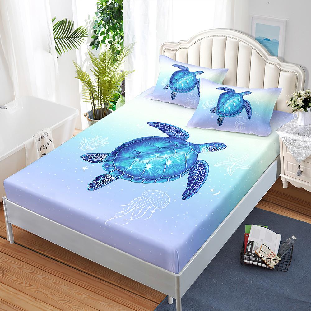 Cearceaf cu elastic Delfin Broască Țestoasă Protecție Saltea Albastru Marin Lenjerie de Pat Cearceaf Elastic Copii Husă Pat Twin Full Queen King Size