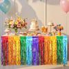 2 Pack Foil Table Skirts Fringe Table Banner Decorations, Rectangle Round Tables Curta Streamer Backdrop for Birthday Baby Shower Wedding Engagement