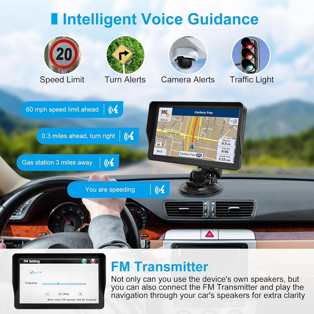 9-inch GPS Navigator for Car Truck RV with 2025 Map, Voice Navigation, Speed & Red Light Warning