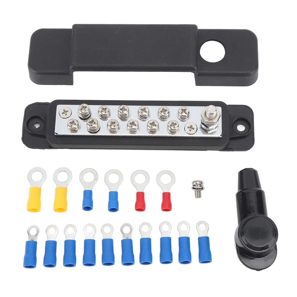 12 Terminal Waterproof Black Power Distribution Block Kit for Vehicles Tractors UTVs ATVs Trucks