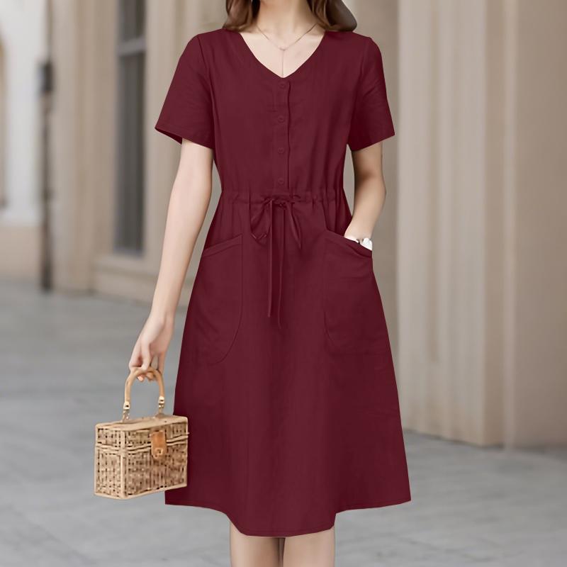 ZANZEA Abito Estivo Casual da Donna con Scollo a V a Maniche Corte Monocolore