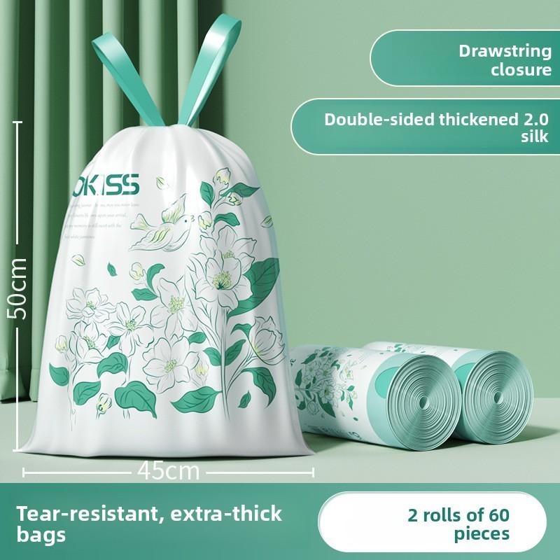 Home Use Thickened Jasmine Flower Drawstring Trash Bags With Odor Control For Kitchen And Bathroom