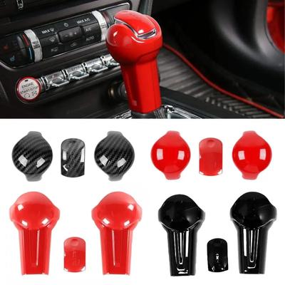 3Pcs/Set Car Gear Shift Knob Head Auto Interior Gear Knob Cover Trim Cover Red Black Carbon Fiber For Ford Mustang 2015 - 2019
