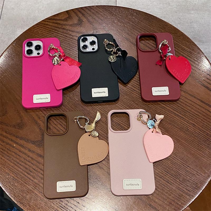 Leather Heart Pendant Case for iPhone 15 Pro Max - Drop-proof Full Coverage