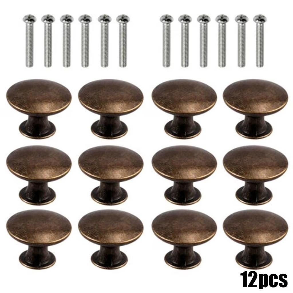 12 Pcs Vintage Antique Bronze Knobs Handle Pulls Round Knobs for Cabinet Drawer Kitchen Bathroom Cupboard Home Office Furniture