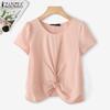 ZANZEA Blusa Estiva a Maniche Corte da Donna Casual Girocollo Tinta Unita