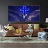 Angel Wings Cross Neon Effect Poster and Prints Christian Canvas Painting Wall Art Picture for Living Room Home Decoration