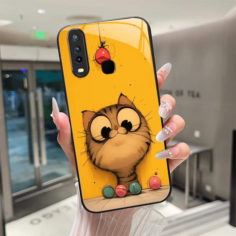 Beautiful Flower Cute Cats Case For Vivo Y11 2019 1906 Y12 Y17 Y15 Y19 Tempered Glass Phone Case Protective Cover Hard Shell