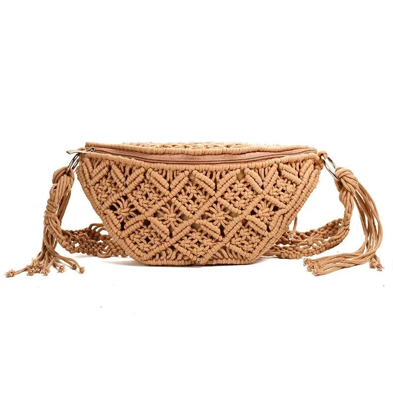 

Women s Summer Beach Knitted Bag Bohemia Fanny Pack Fashion Ethnic Style Crochet Waist Bag Shoulder Bag Woven Outdoor Tote