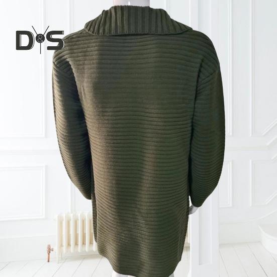 Men Cardigan Coat Knitted High Collar Long Sleeves Warm Pockets Sweater Coat Mid Length Pure Color Fall Winter Jacket