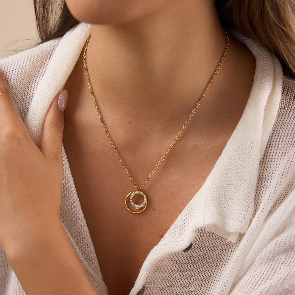 Youthway 18K Gold PVD Plated Round Zircon Necklace For Women New Stainless Steel Waterproof Necklace Party Jewelry Gifts