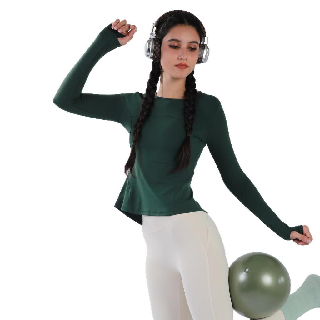 Women's Long Sleeve Yoga Top with Finger Loops - Back Slit Running & Fitness Apparel