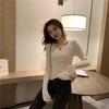 Damen-Pullover für Frühling und Herbst, Strickpullover, Primer-Shirt, volle Ärmel, V-Ausschnitt, kreuzanliegend, schlanke Tops, einfarbig, Einheitsgröße