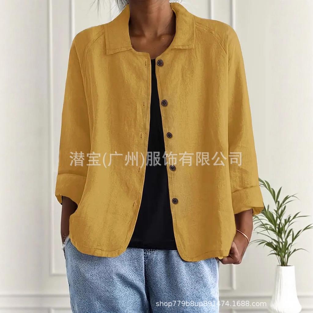 3/4 Sleeve Blazer with Red Buttons and Notched Lapel for Women