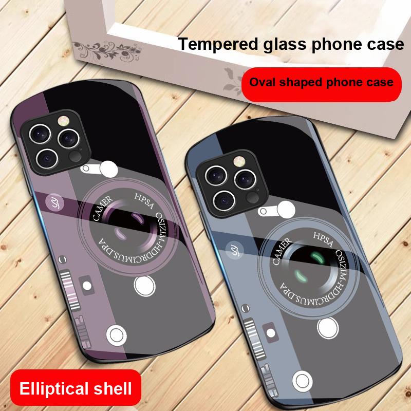 Dark Green Camera Pattern For iPhone 16 15 14 13 Plus 12 Mini 11 Pro Max XR Xs Max X 7 8 6 6S 2022 Elliptical Glass Phone Case