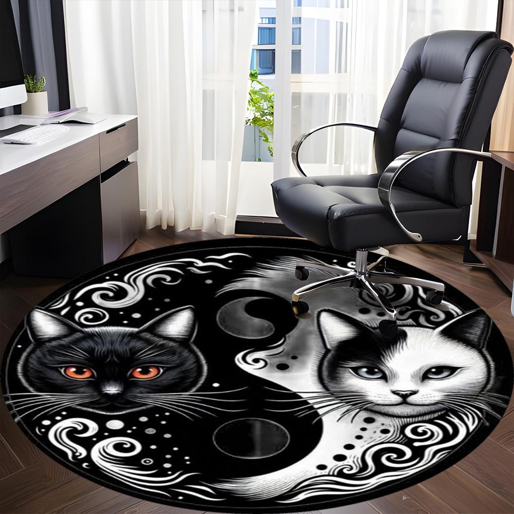 1pc Yin Yang Cats Chair Carpet for Office, Round Non Slip Durable Large Size Office Carpet, Suitable for Office