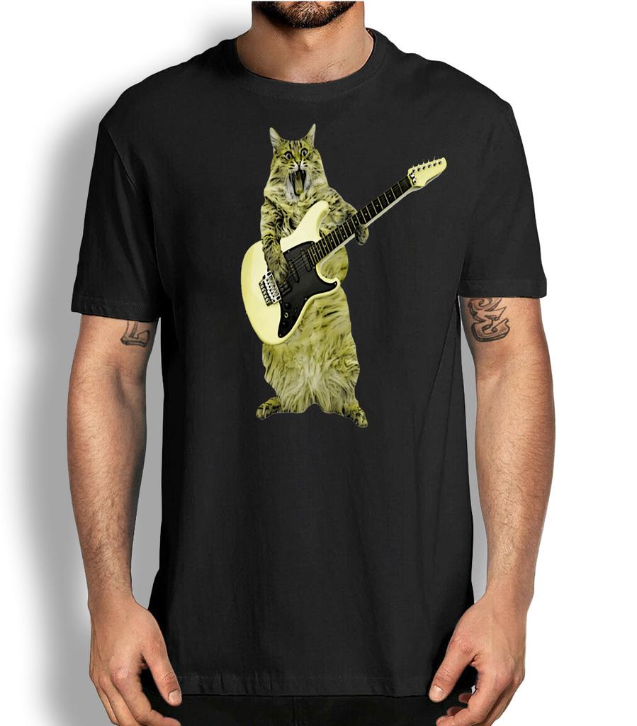 Cat Playing Guitar T-shirt Cat Graphic Tee Guitar Lovers Novelty Shirt Cat Shirt