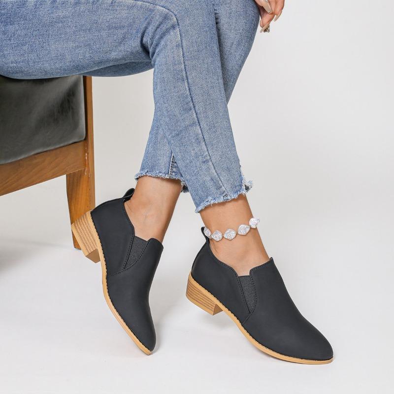 Fashion Slip-on Low-heeled Single Shoes Autumn New Pointed Toe Deep Mouth Non-slip Wear-resistant Block Heel Shoes