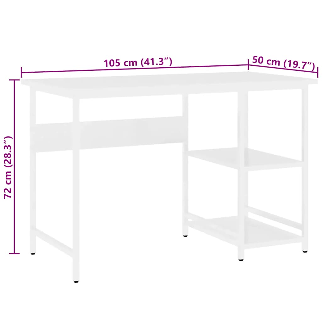 Computer Desk White 105x50x72 Cm MDF and Metal