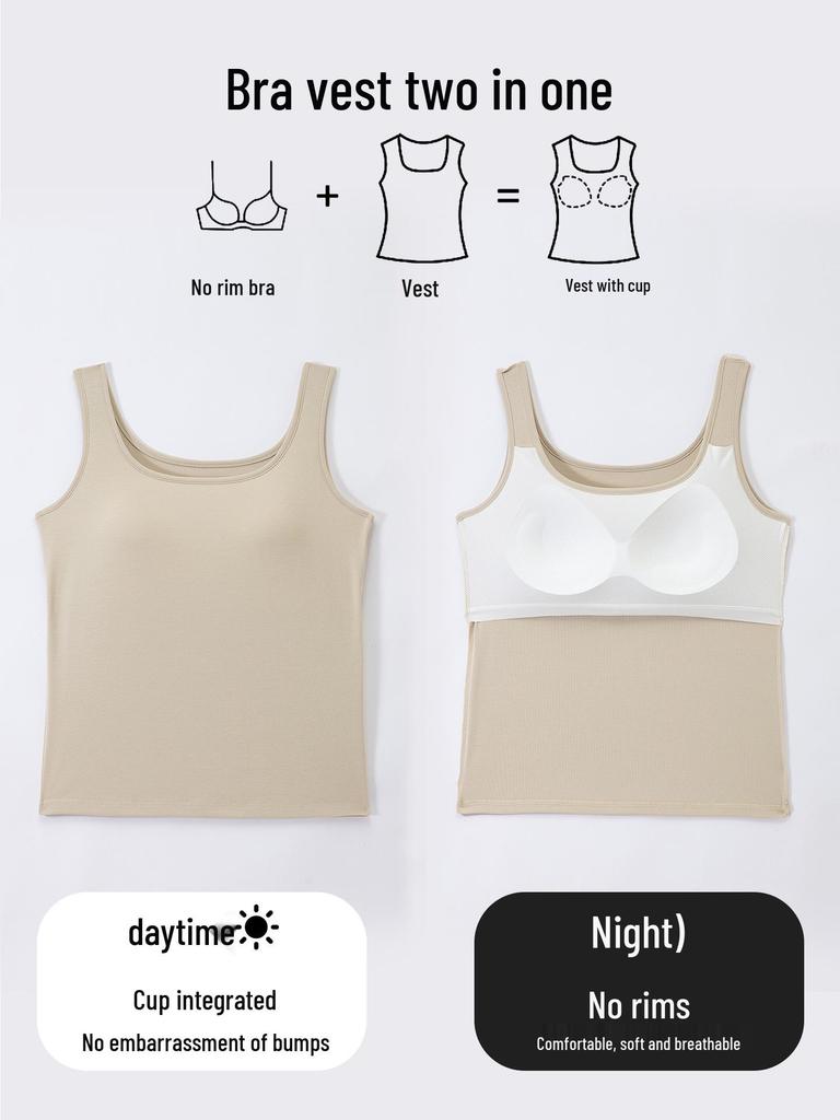 Women's Slim Fit Cotton Camisole: Versatile Spring/Summer Sleeveless Top with Chest Pads