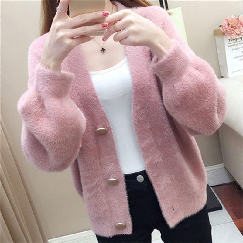 Women's Faux Mink Knit Cardigan Coat: Spring & Autumn Korean Style, Short Loose Outerwear