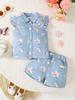 Fashion Baby Girl 2PCS Floral Print Outfit Set Ruffle Sleeve Button Down Shirt + Shorts for 0-3Y Newborn Casual Summer Clothes