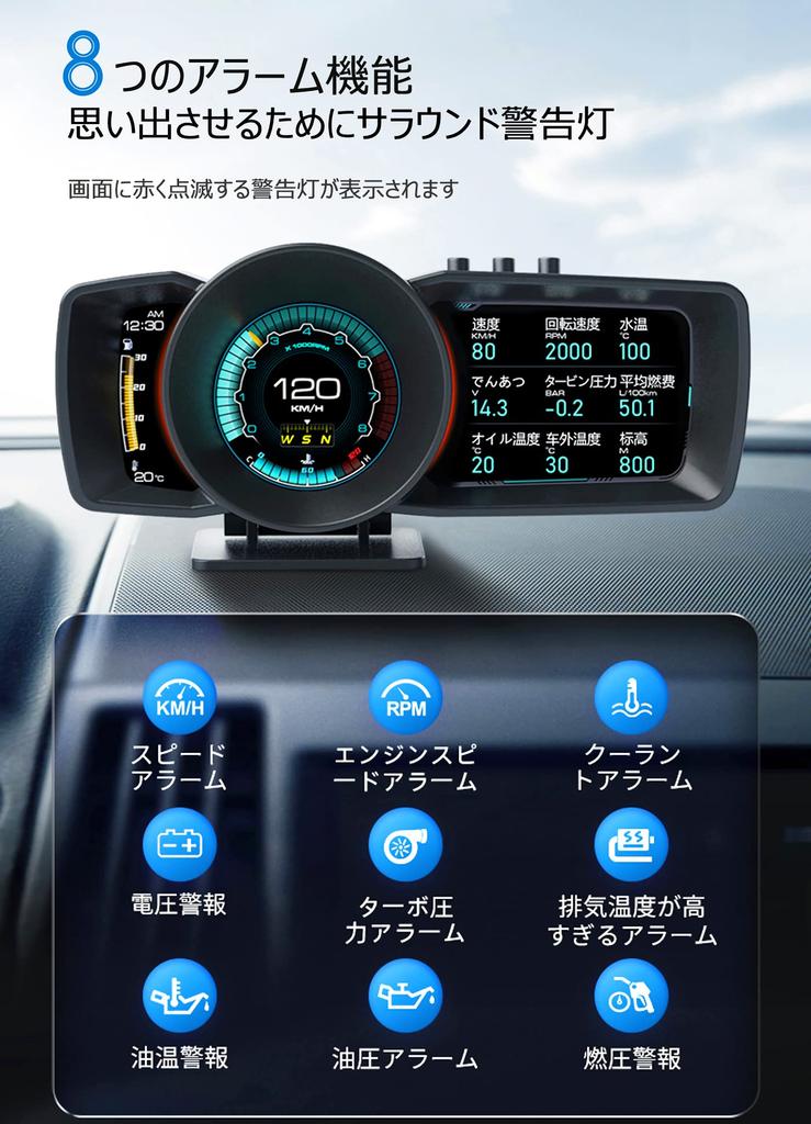 GIGC Car Display with Water Temperature GPS OBD2 Multimeter HUD with Diagnostic and Warning Functions Head-Up Speedometer, Tachometer, Gauge, + Mode,