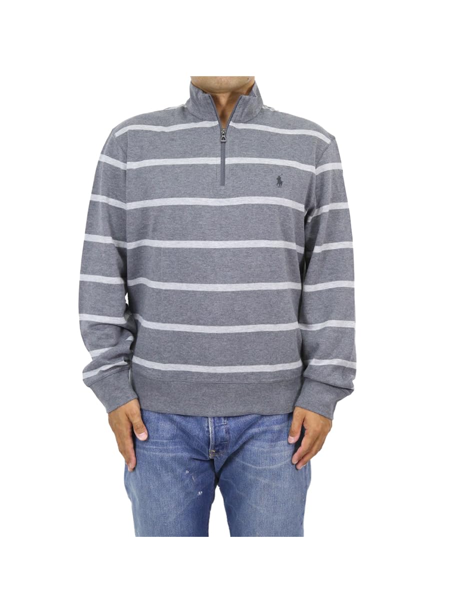 

POLO Ralph Lauren Striped Jersey Pullover Men s Half-Zip Sweatshirt, 01020027-S-GREYMU [Used]