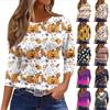 Women's 3/4 Sleeve Loose Fit Casual Shirt Round Neck Halloween Print T-Shirt Top for Everyday Wear
