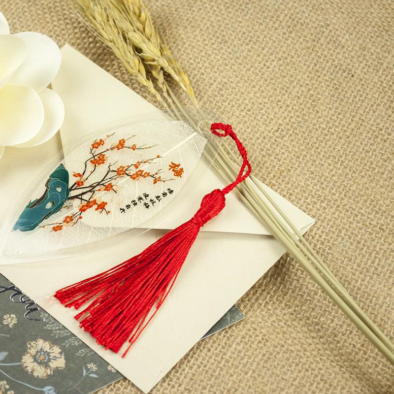 Chinese Style Leaf Vein Bookmark: Plum, Orchid, Bamboo, Chrysanthemum - Graduation Gift for Classmates or Girls