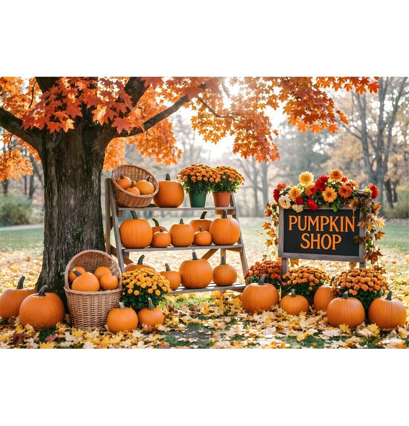 Autumn Pumpkin Shop Photography Backdrop Fall Harvest Scenery Photo Studio Props Thanksgiving Halloween Party Background  Decor