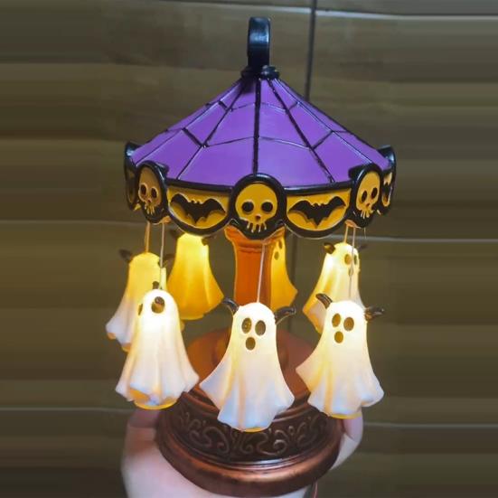 Ghostly Carousel Night Light Halloween Light Up Ghost Night Lamp Festive Atmosphere Spooky Lamp Decor for Bedroom