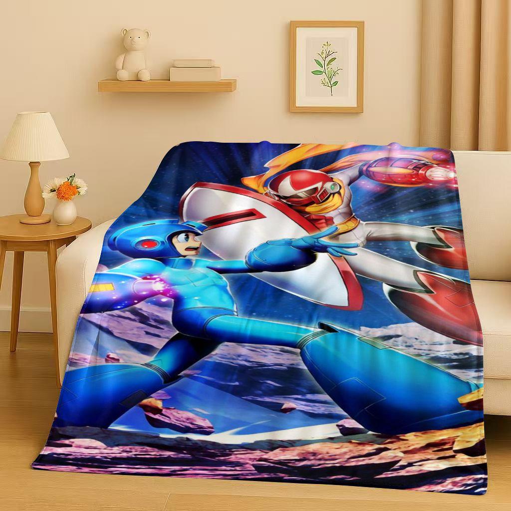 Classic Game Rockman Mega Man Flannel Blanket,Ultra Soft Warm Plush Throw for Home Bedroom Bed Sofa Cover Office Travel Picnic