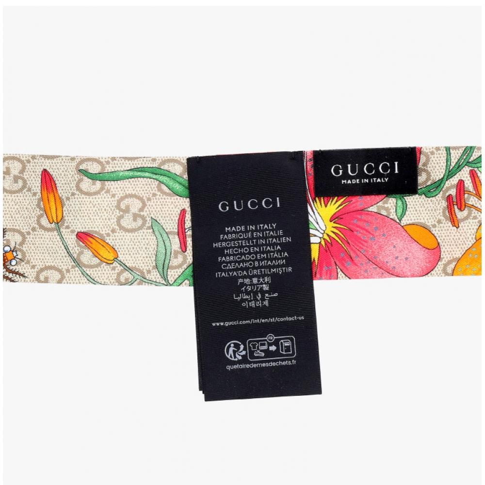 Gucci Flower Gg Print Skinny Twill Silk Scarf 874776 3g001 9965