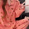 Summer Girl Red Plaid Biscuit Pajamas Spring and Autumn Cardigan Lapel Suit Student Dormitory Can Wear Home Clothes