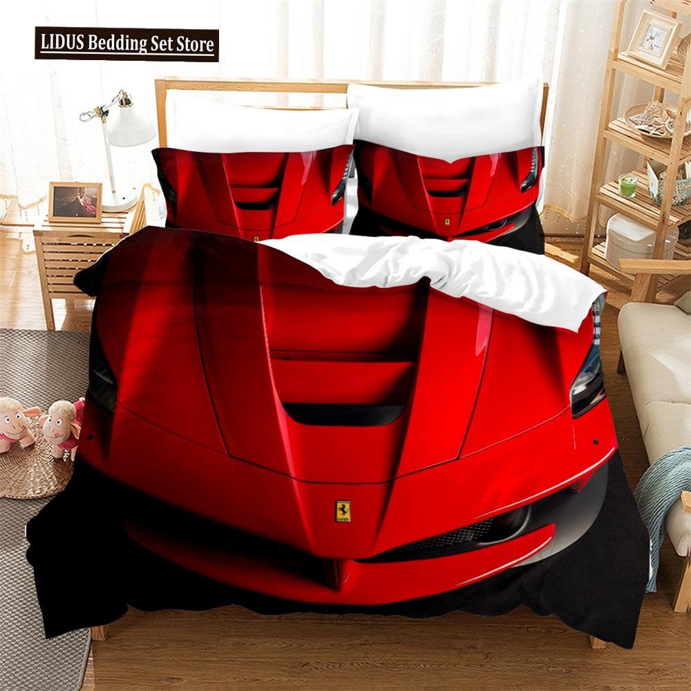 Speed Sports Car Duvet Cover Set Full Queen Size Red Cool Racing Car Bedding Sets Speed Automobile Extreme Sport Quilt Cover Set