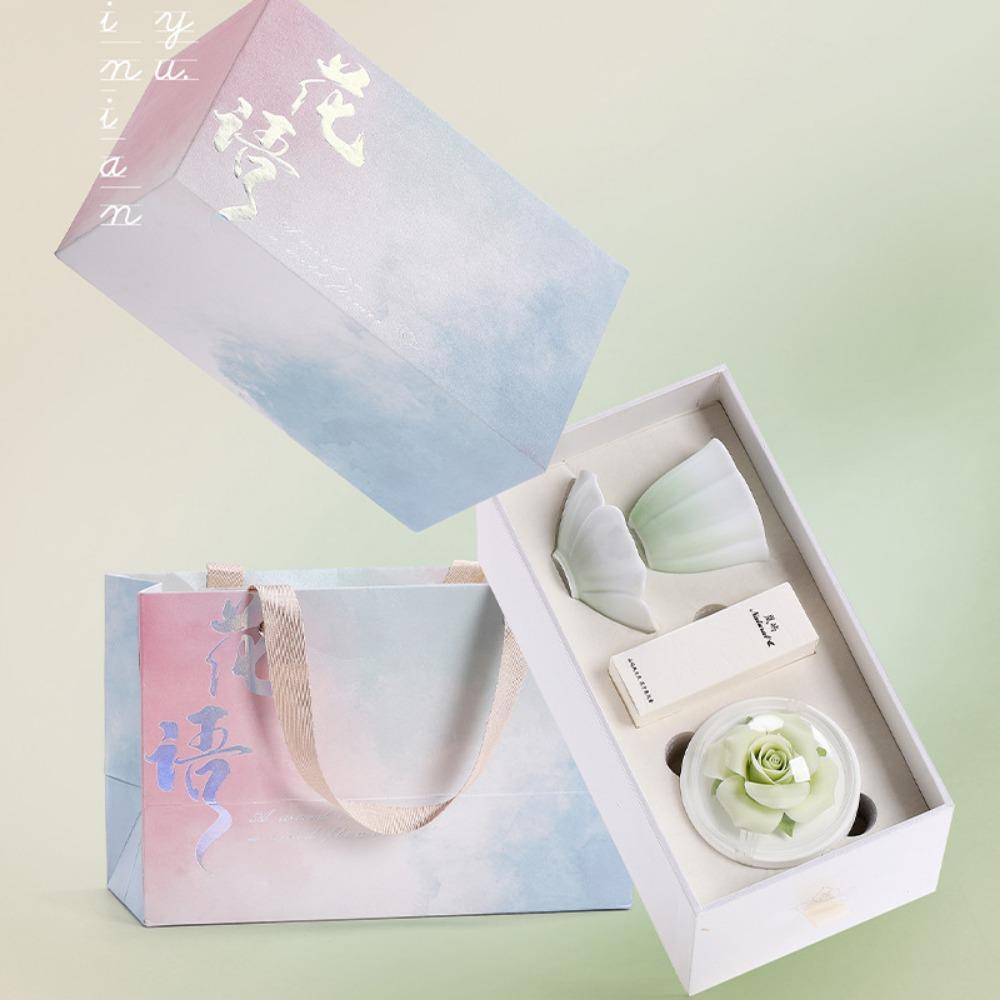 Flower language handmade pinching flower aromatherapy send girls souvenir gradual change ceramic tea cup business merchandise gift set