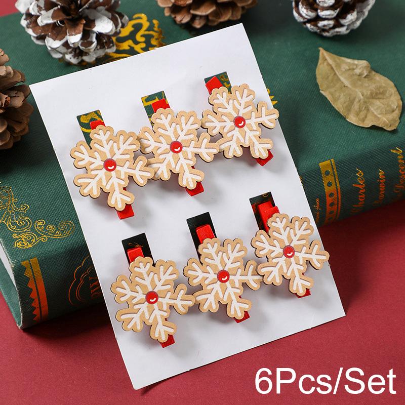6PCS/SET Popular Christmas cartoon wooden clip with cute and exquisite decoration atmosphere