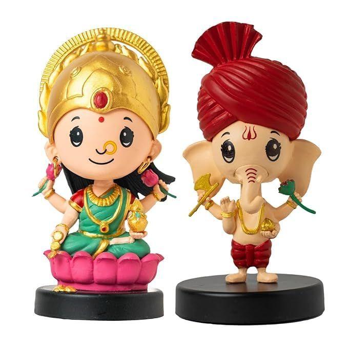 

Лакшмиджи (зеленый) и Шри Ганеша (красный) Фигурка-болванчик Идол | Декоративные элементы для домашнего декора, приборной панели автомобиля и офисного стола | Статуэтка бога для фестиваля