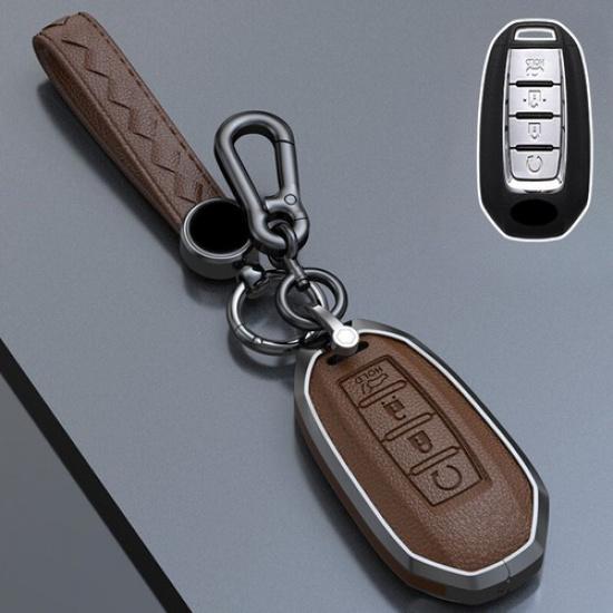 Zinc Alloy Leather Car Remote Key Fob Case Cover Bag For Infiniti QX50 QX60 QX80