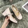 French Sweet Thick Heel Plus Inner Increase of 7 Cm Satin Ballet Shoes with Light Mouth Bow Gentle Style Women's Shoes