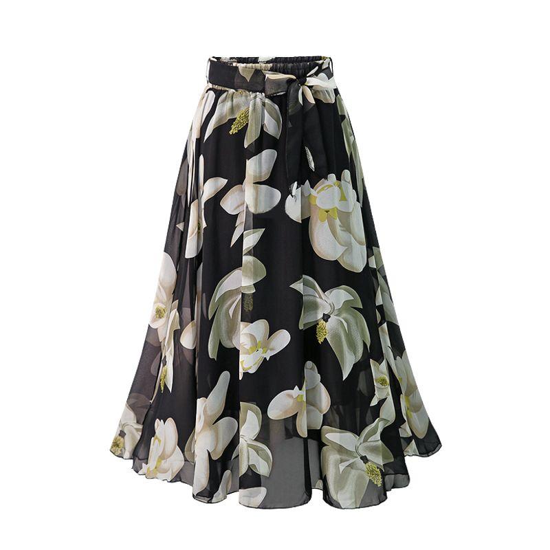 

Summer Elastic Waist Chiffon 2-Color Size 6 Skirt Black 4XL