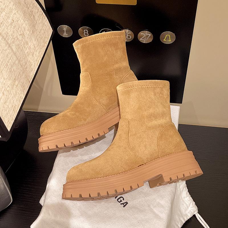 Cylinder thick-soled short boots women's 2025 autumn and winter new Martin boots fashion versatile Internet celebrity ins tide elastic thin boots