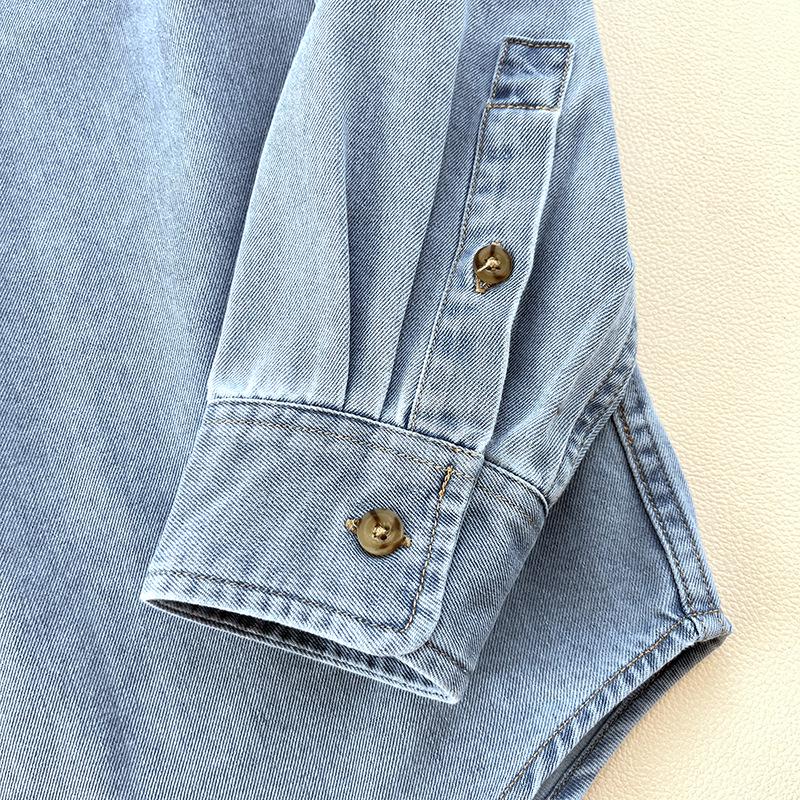 Unisex Washed Denim Long-Sleeve Loose Shirt, Casual Spring/Autumn Outerwear